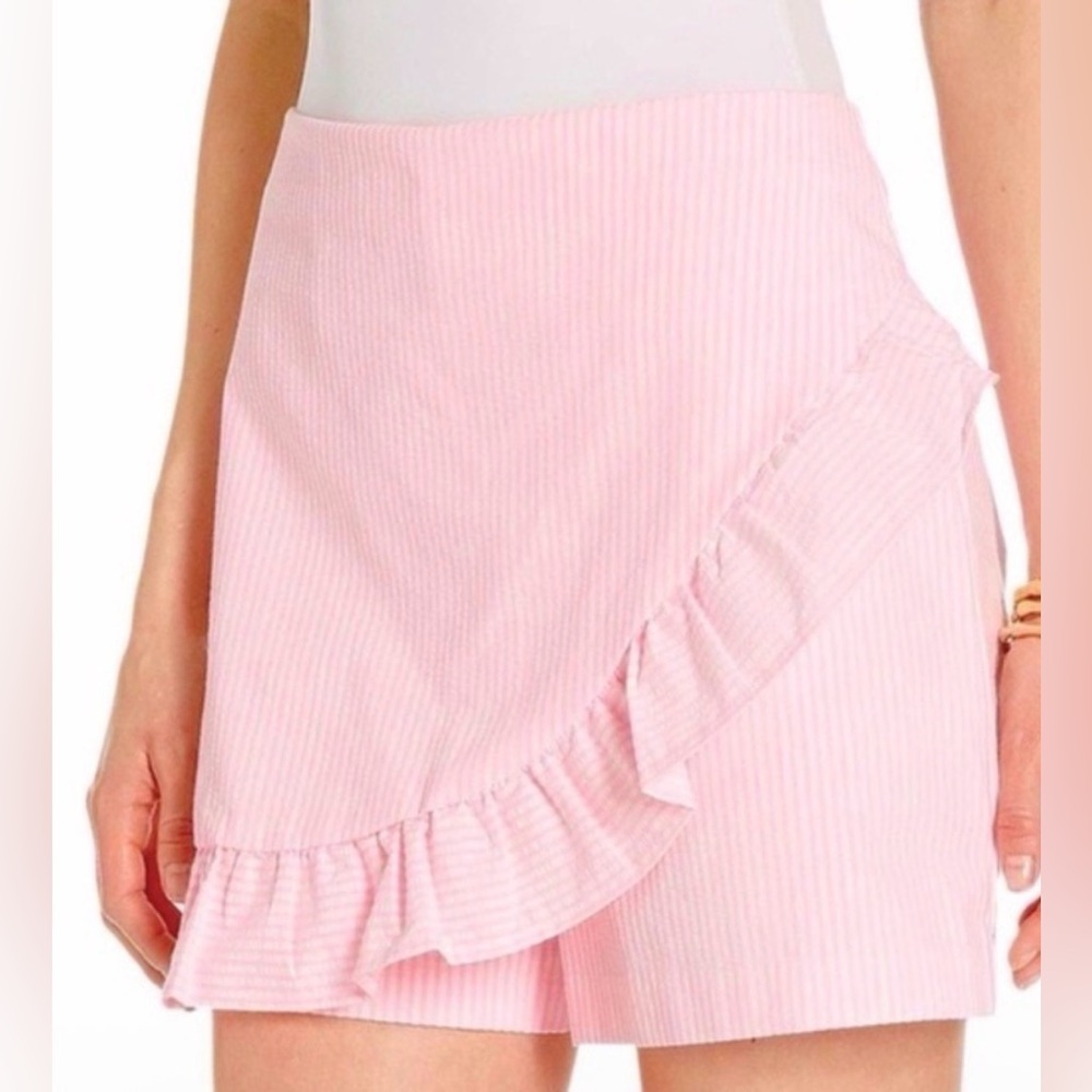 Lilly Pulitzer Faye Skort Pink and White Ruffle Seersucker Size 10
